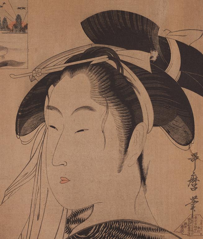 A Japanese colour woodblockprint by Kitagawa Utamaro (1753-1806), late 19th Century.