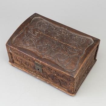 An 18th century wooden box.