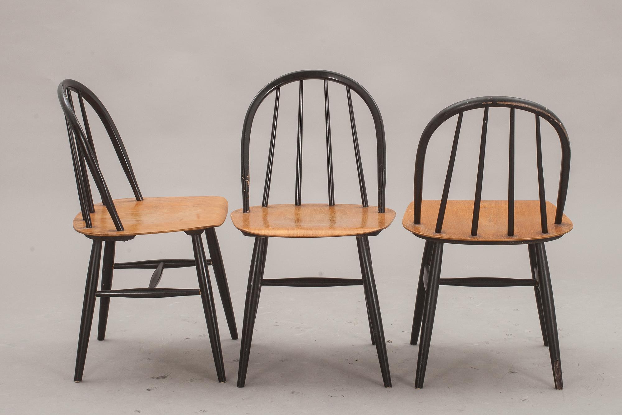 STOLAR, 3 st, "Fanett", Ilmari Tapiovaara, Edsbyverken, formgiven 1955.