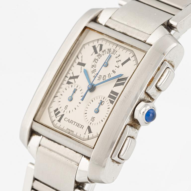 Cartier, Tank Francaise, chronograph, wristwatch, 28 x 28 (36) mm.