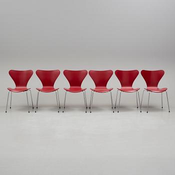 ARNE JACOBSEN, stolar, "Sjuan", 6 stycken, Fritz Hansen, 1900/2000-tal.