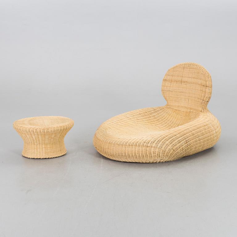 KORGFÅTÖLJ, samt PALL "Storvik", Carl Öjerstam för IKEA 2001-2005.