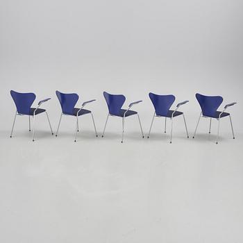 KARMSTOLAR, 5 st, "sjuan", Arne Jacobsen för Fritz Hansen, modell formgiven 1955.