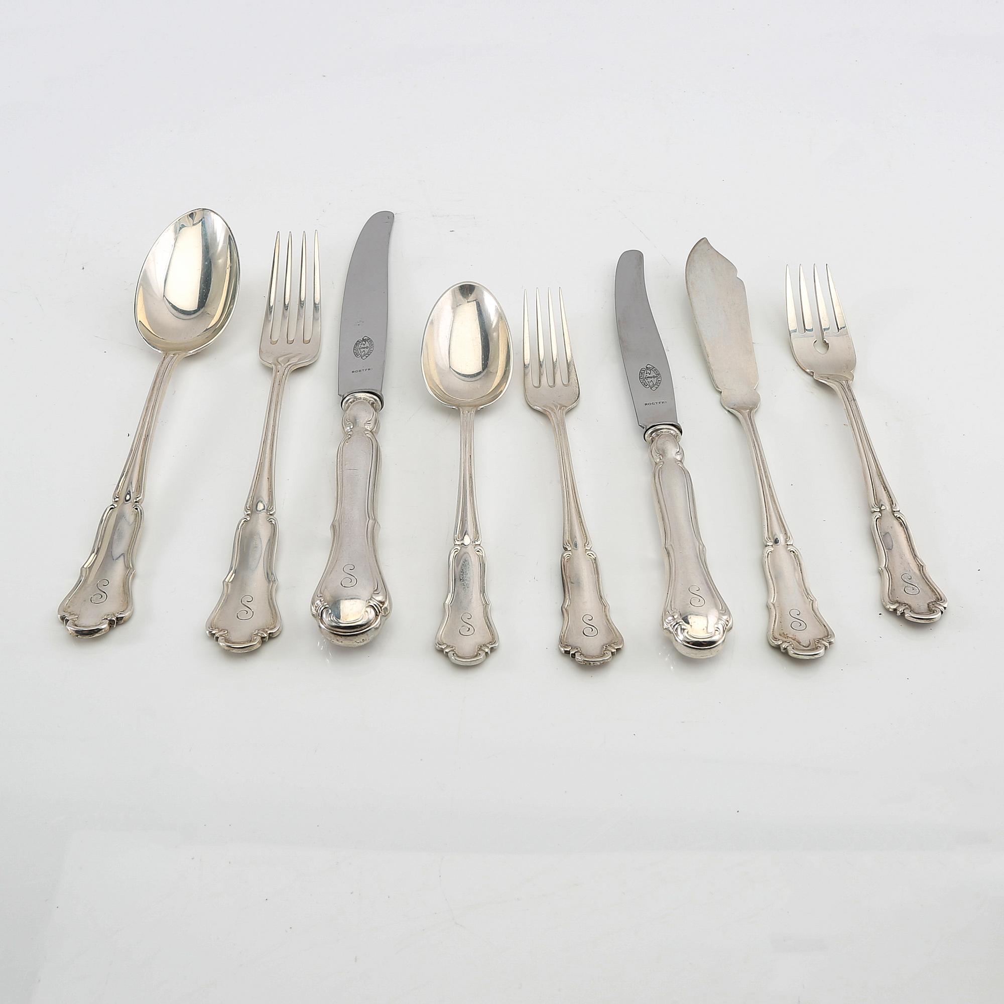 Bestick 54 dlr silver "Olga" AN (Nilsson A J P Hasselgrens Eftr) Lund 1930-tal.