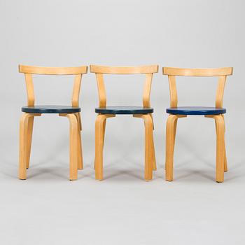 Alvar Aalto, a set of three 1960s '68' chairs for Artek.
