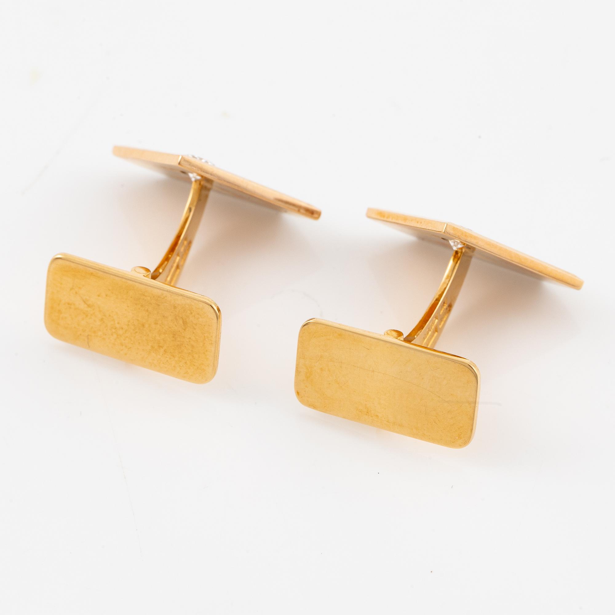 Manschettknappar, ett par, 18K guld med briljantslipade diamanter.