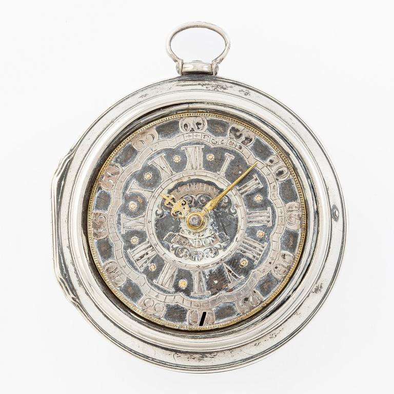 A silver double-case pocket watch by Robert Markham (watchmaker in London c 1725).