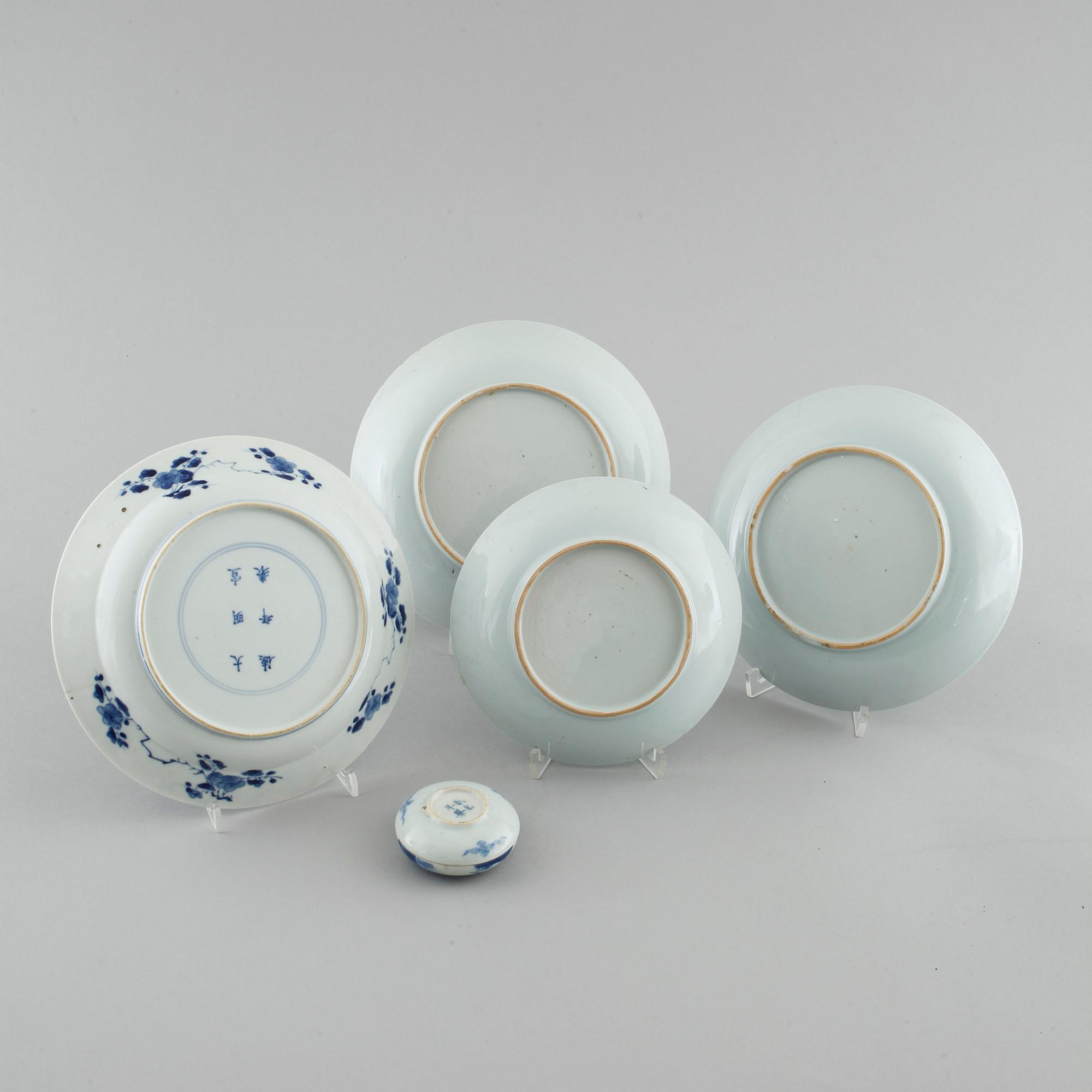 A soup plate, three dishes and a small box, China, 18th and 19th century.