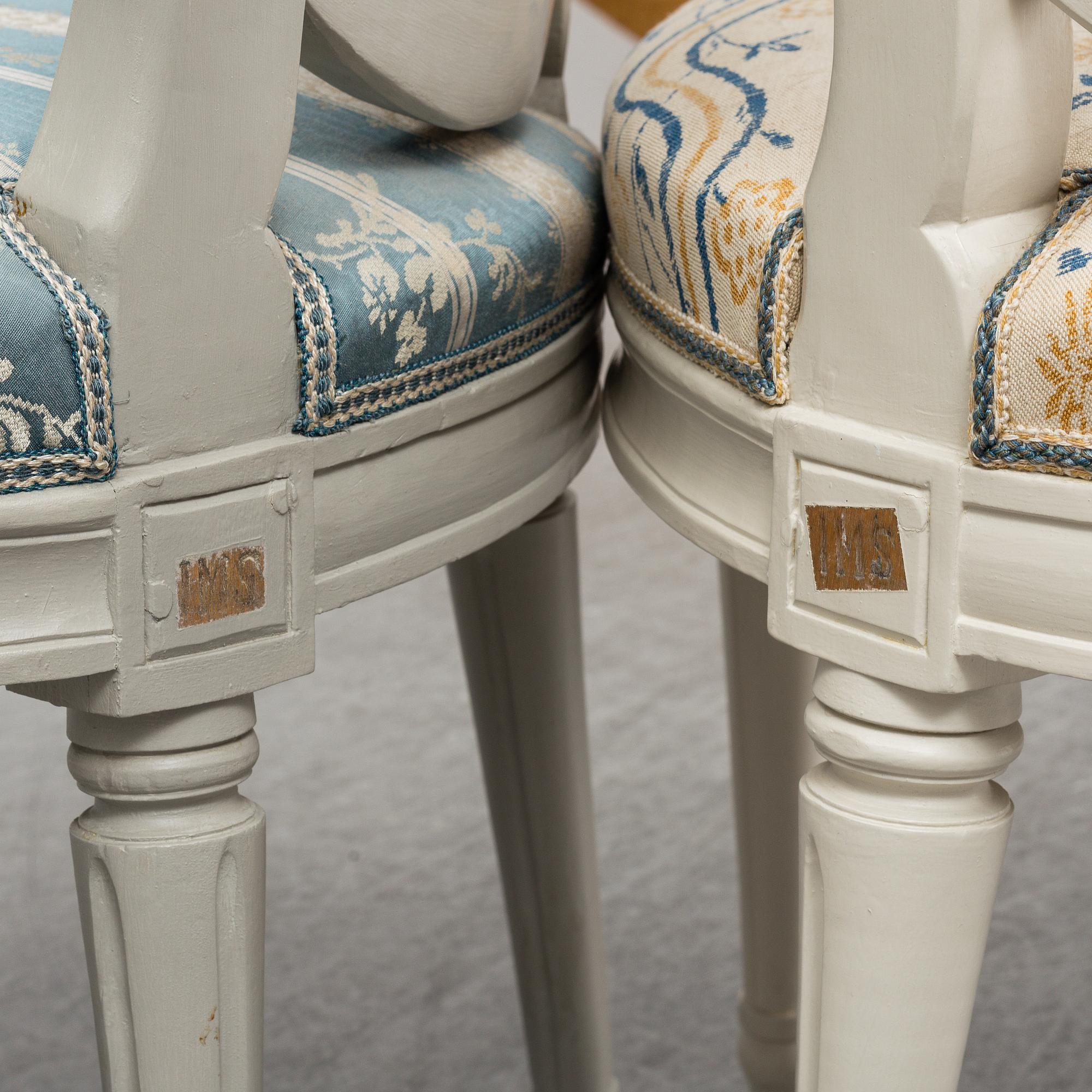 STOLAR 3 st, av Jacob Malmsten (mästare i Stockholm 1780-1788), gustavianska.