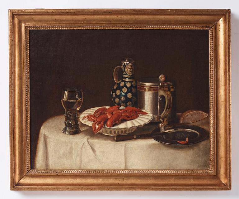 Swedish artist, 18th Century, still life with crayfish and drinking jugs.