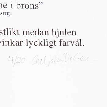 Carl Johan De Geer, "Kungen vinkar från sin Porsche i brons".