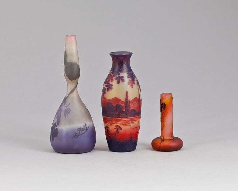 VASER, 3 st, glas, jugend, bla Gallé, Frankrike.