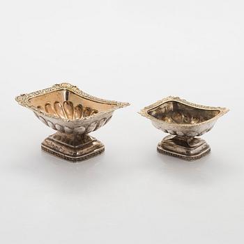 Two 19th-century parcel-gilt salt cellars, Saint Petersburg and Moscow.