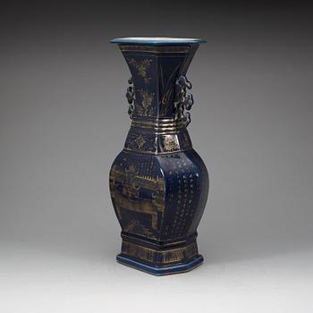 A powder blue and gold vase, Qing dynasty, 19th Century.