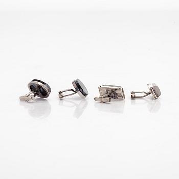 Manschettknappar, 2 par, silver, kvarts, snöflinge-obsidian, Tillander, Helsingfors 1962 och 1968.