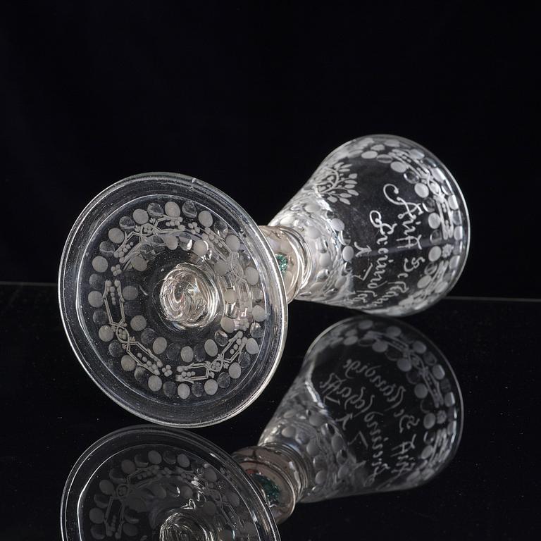 A German cut and engraved glass goblet, 18th Century.