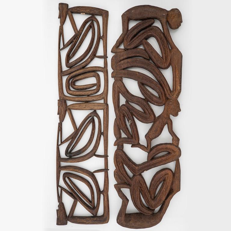 Two Asmat wood carvings/sculptures, Indonesia, Jakarta, 20th Century.