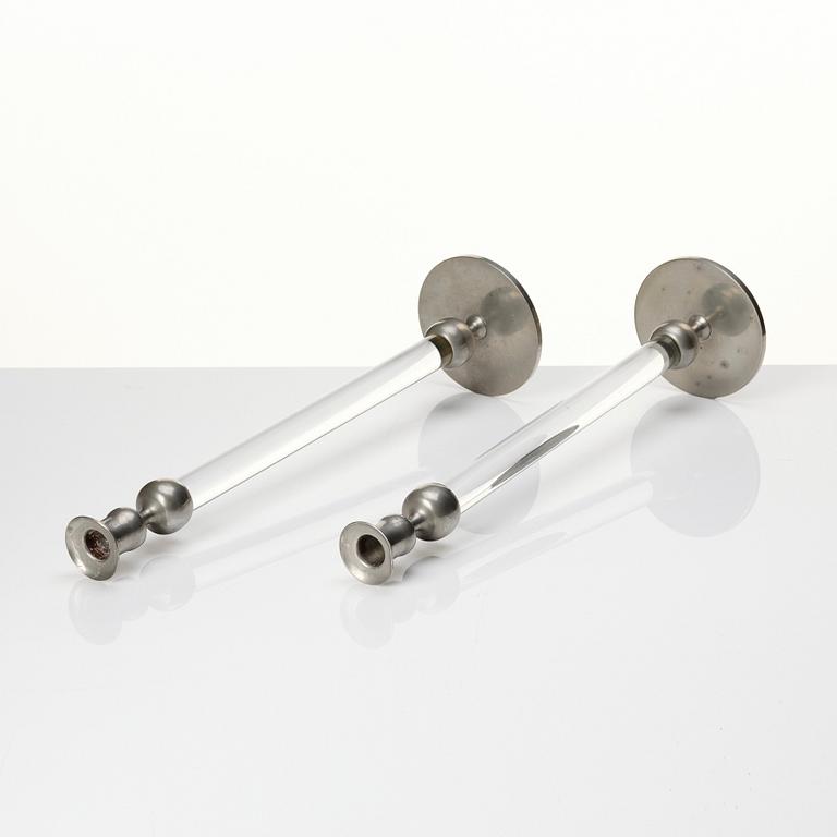 Josef Frank, a pair of pewter and plexi-glass candlesticks, Svenskt Tenn, Stockholm 1952 och 1956.