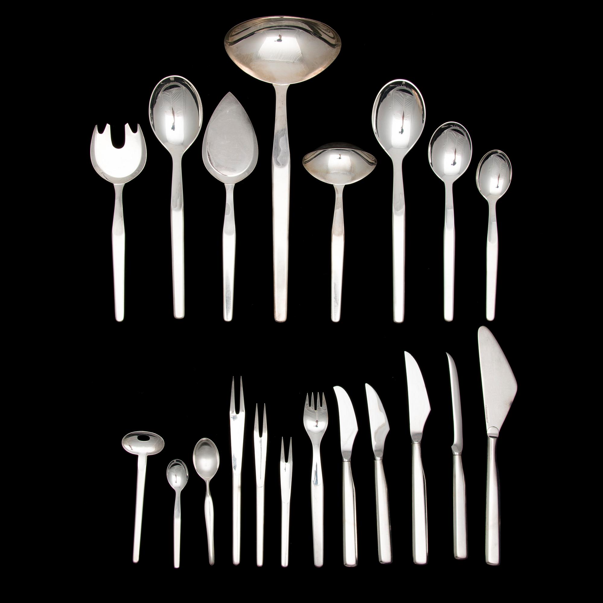 BESTICKUPPSÄTTNING, 124 delar, silver, "Marski", Tapio Wirkkala, Kultakeskus Tavastehus, 1960-tal. Silvervikt  ca 3340g.