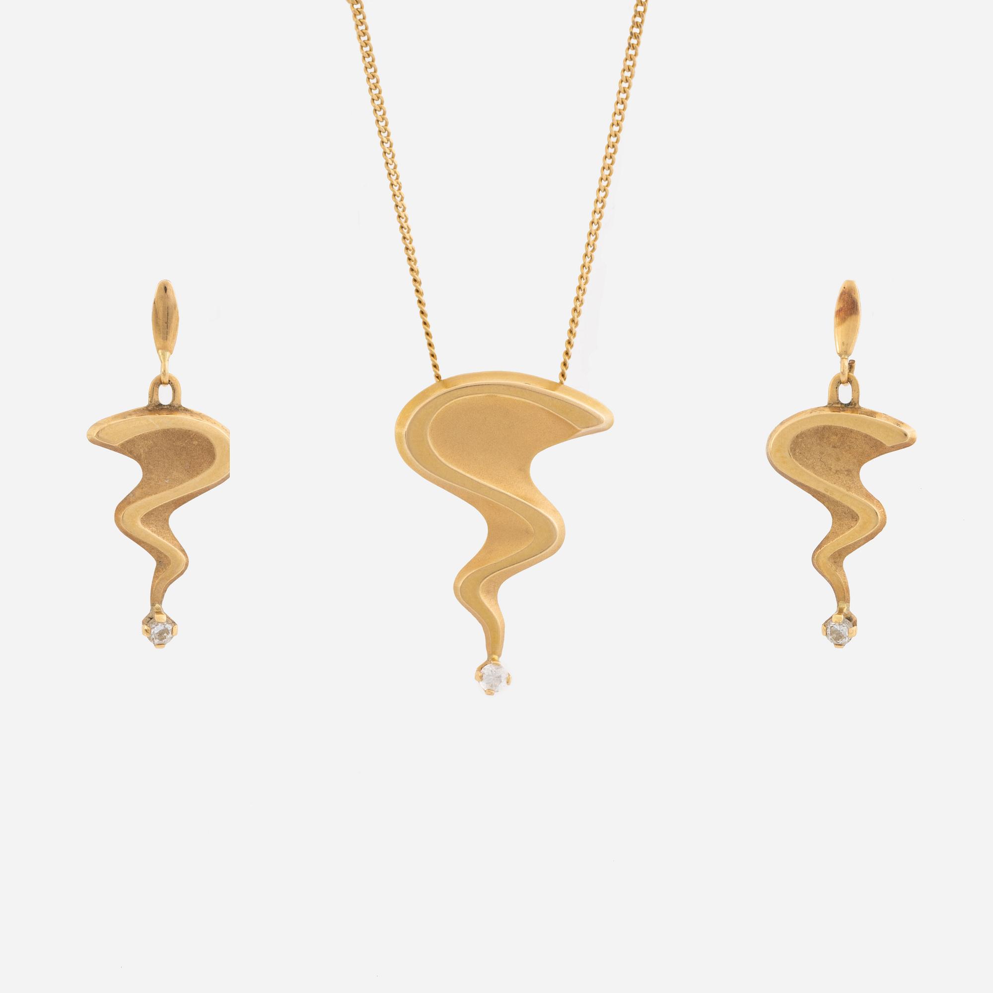 18K gold necklace and earrings, Pernilla Wiberg collection, Alton.