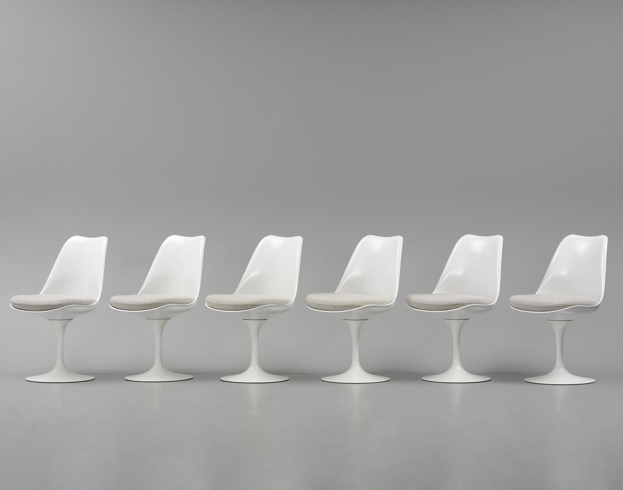 Eero Saarinen, a set of six "Tulip" chairs, Knoll Studio, 2010.