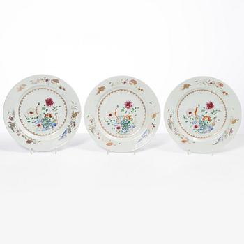 Tallrikar, sex stycken, kompaniporslin, Kina, Qingdynastin, Qianlong (1736-95).