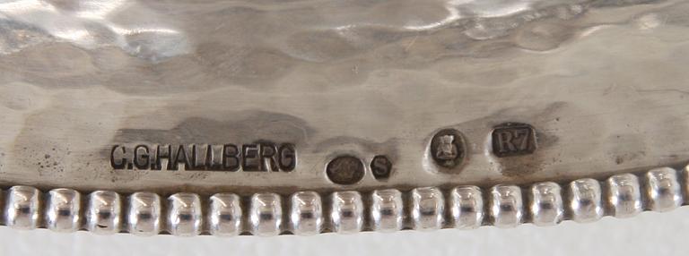 SÅSSKÅL PÅ FOT, silver, jugend, importstämplar, C G Hallberg 1919.