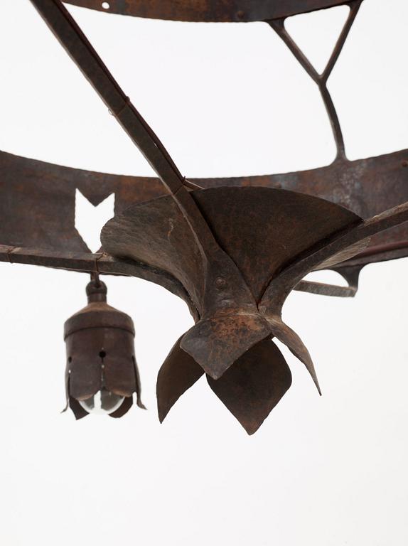 Carl Westman, A hammered iron ceiling lamp attributed to Carl Westman Arts and Crafts, Sweden ca 1902-1905.