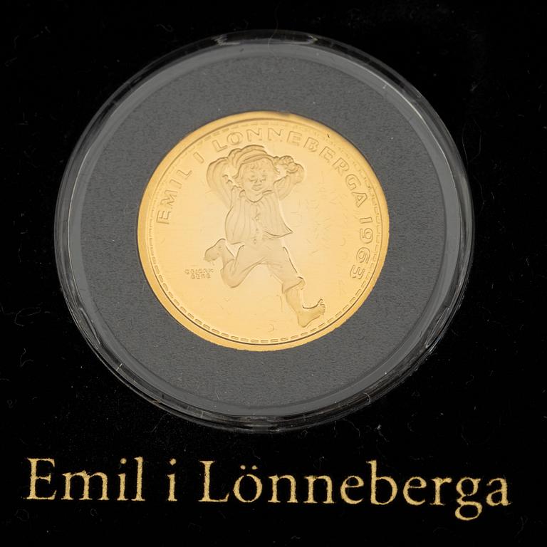 Astrid Lindgren, minnesmynt, 3 st, guld, 2004.