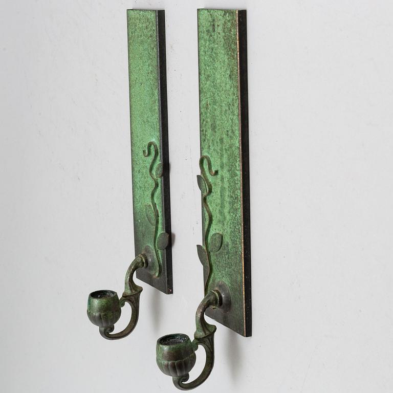 SPEGEL SAMT 2 LJUSLAMPETTER, 1920-30-tal.