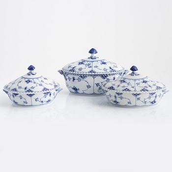 A set of three 'Musselmalet' full-lace porcelain tureens, Royal Copenhagen, Denmark.