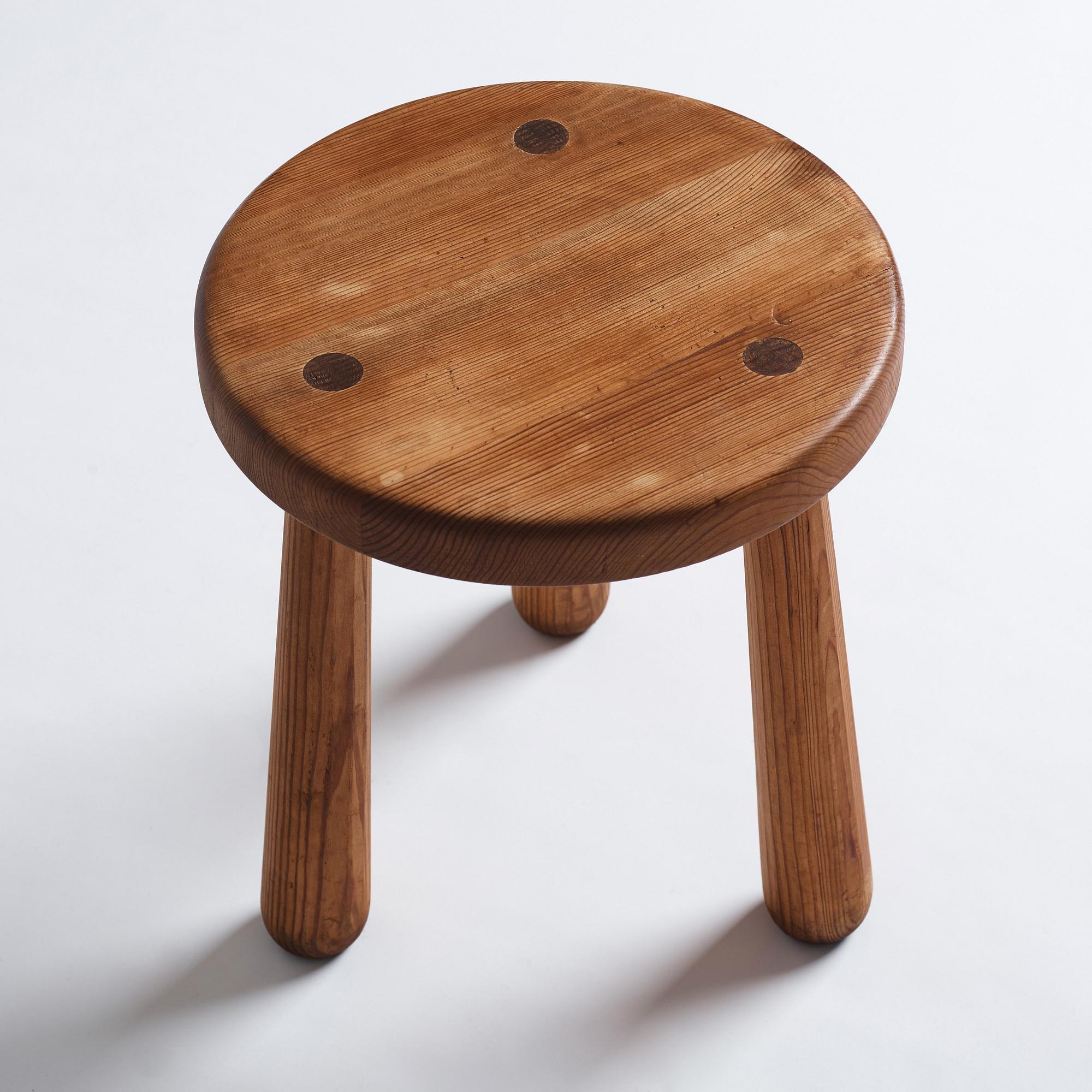 Axel Einar Hjorth, a stained pine 'Utö' stool, Nordiska Kompaniet, Sweden 1930s.