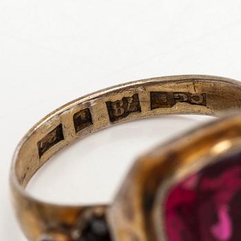 Rings, 3 pcs, silver, glass, Finland 19th century.