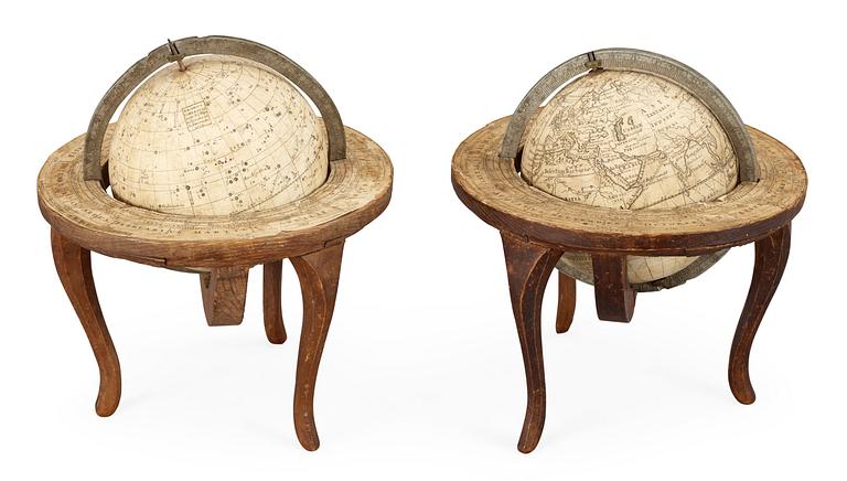 A pair of Rare Swedish Terrestial and Celestial Globes by Anders Åkerman 1762.