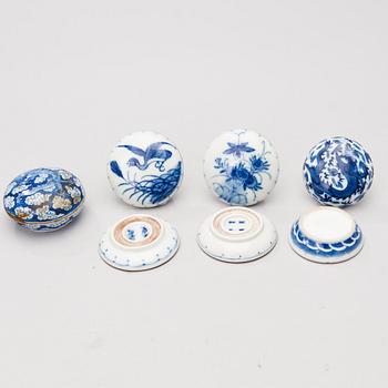 A set of six Chinese porcelain ink boxes.