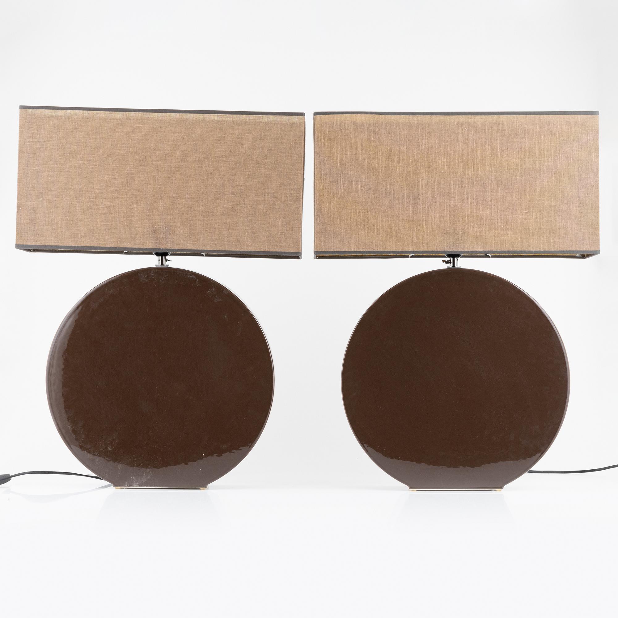 A pair of ceramic table lights, Faïencerie de Charolles, France.