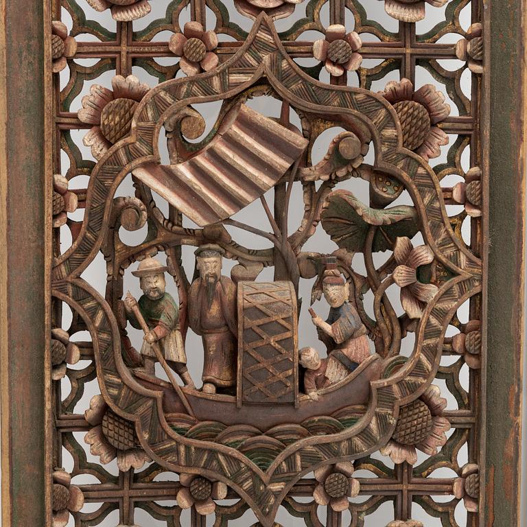 Four carved panels, China, 20th century.