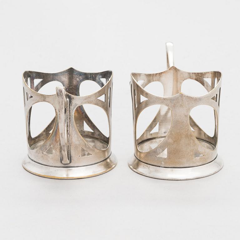 A set of six, early 20th-century WMF silver plated toddy glass holders, model 143, Germany ca. 1903-10.