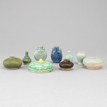 A group of nine ceramics, Mostly Ming dynasty.