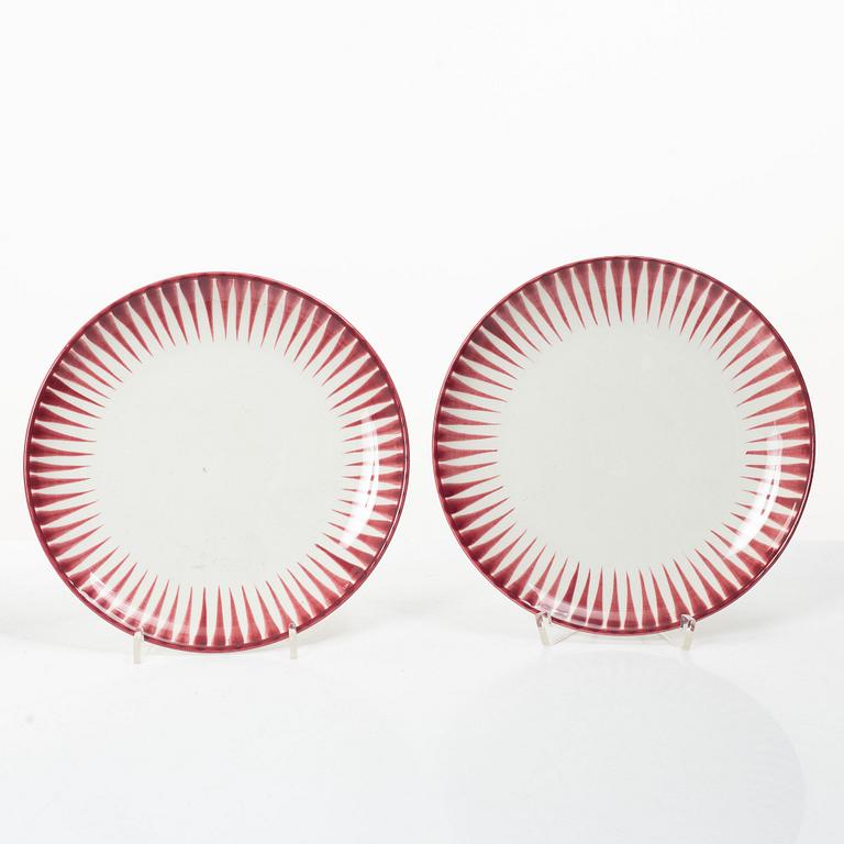 Eugen Trost, Five 'Red Zebra' cream-ware side plates. Uppsala-Ekeby Gefle.