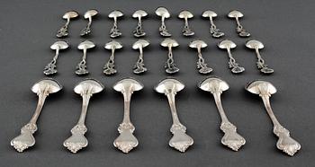 22 swedish silver spoons and one ladle, from the 19th and 20th century.