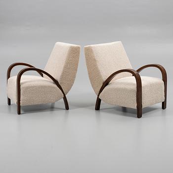 Armchairs, a pair, with footstool, Art Deco, first half of the 20th century.