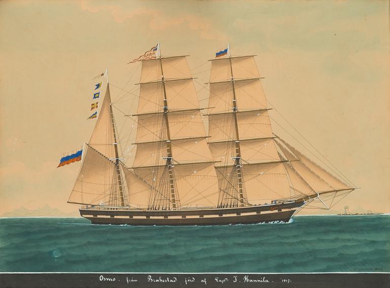 Okänd konstnär, akvarell och gouache, signerad 'Jm Moutte 1867'.