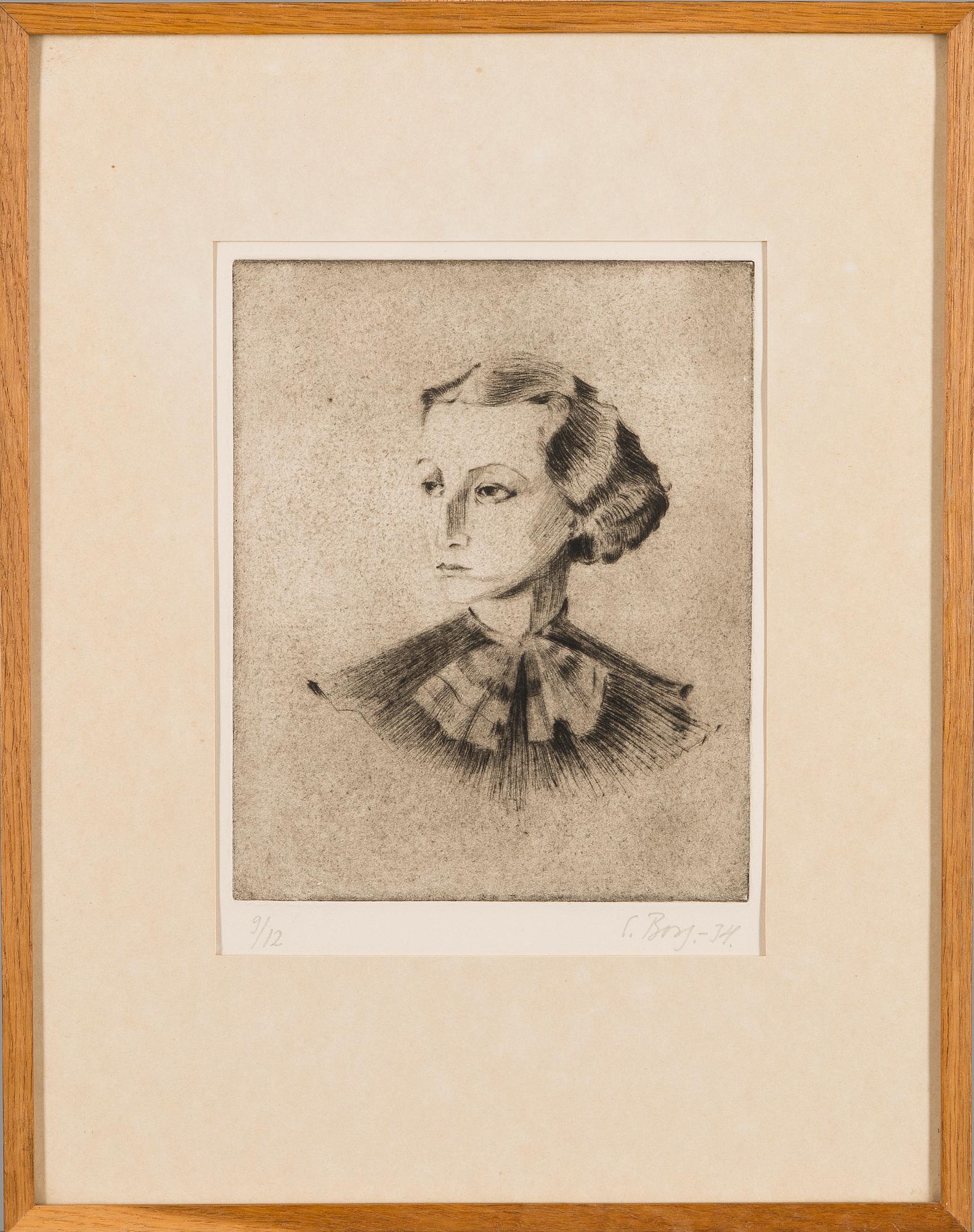 ELSI BORG, etching, signed and dated -34, numbered 9/12.