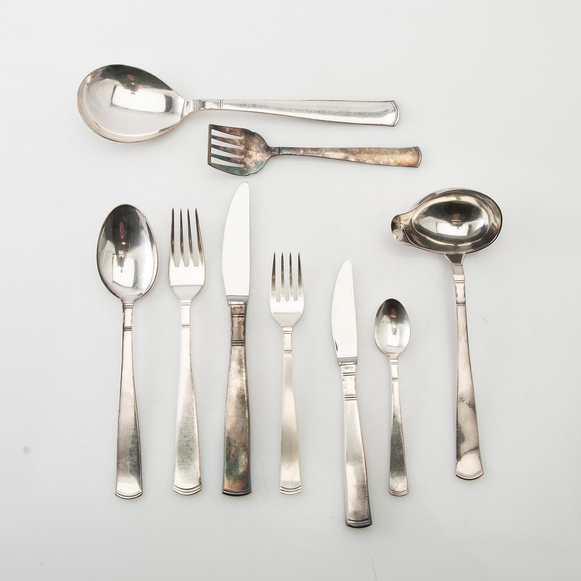Jacob Ängman, bestick ca 66 st, silver, "Rosenholm", GAB, Stockholm/Eskilstuna N8 - E10.