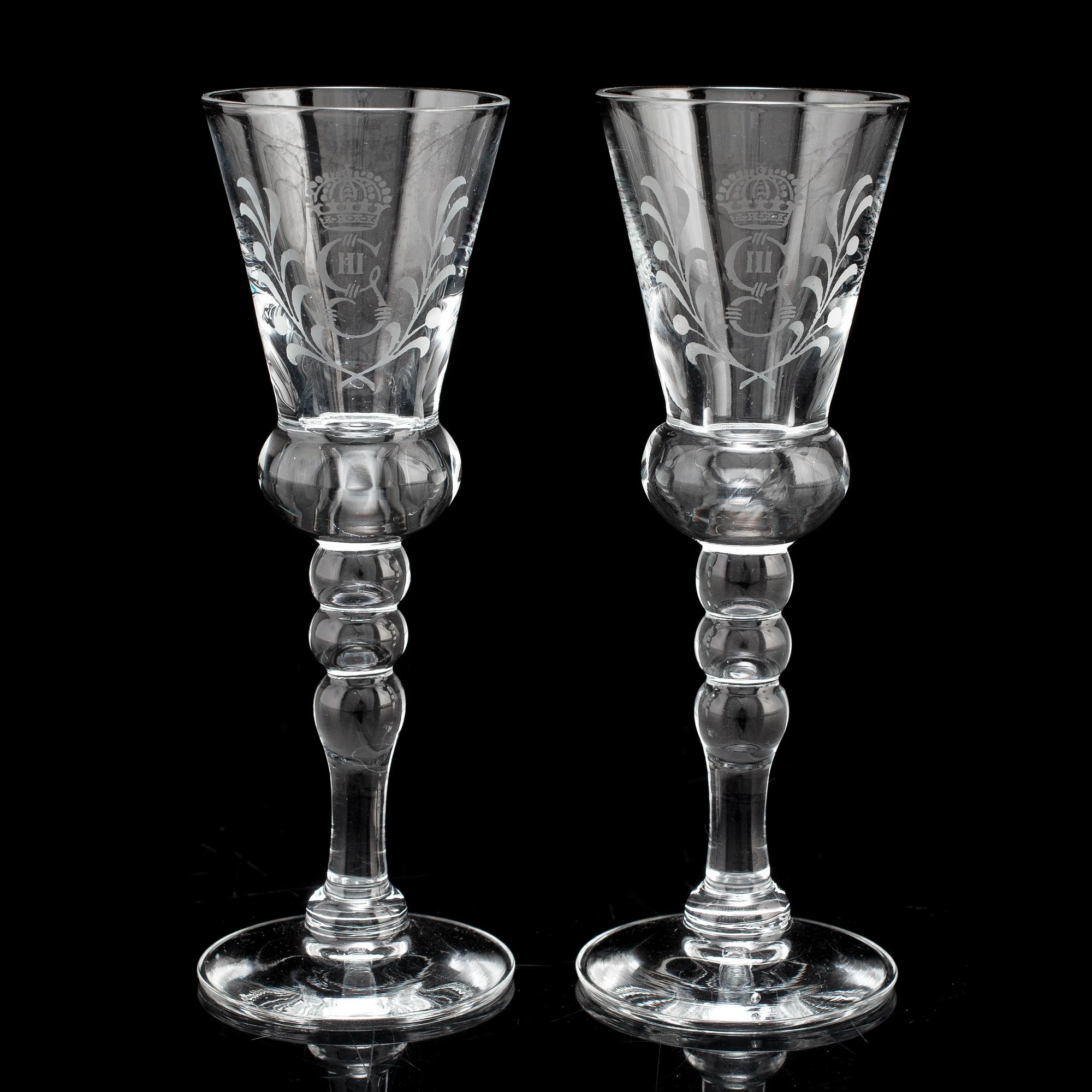 SNAPSGLAS, 10 st, "Gustav III", Reijmyre Glasbruk.