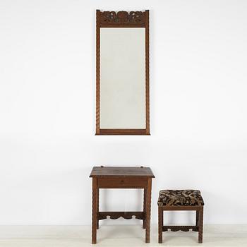 A small dressing table/table with mirror and ottoman, 1920's.