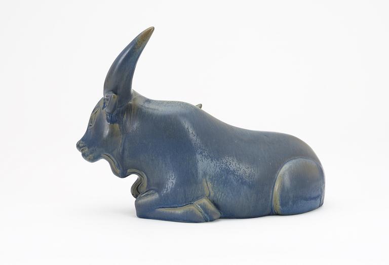 A Gunnar Nylund stoneware figure of a water buffalo, Rörstrand.