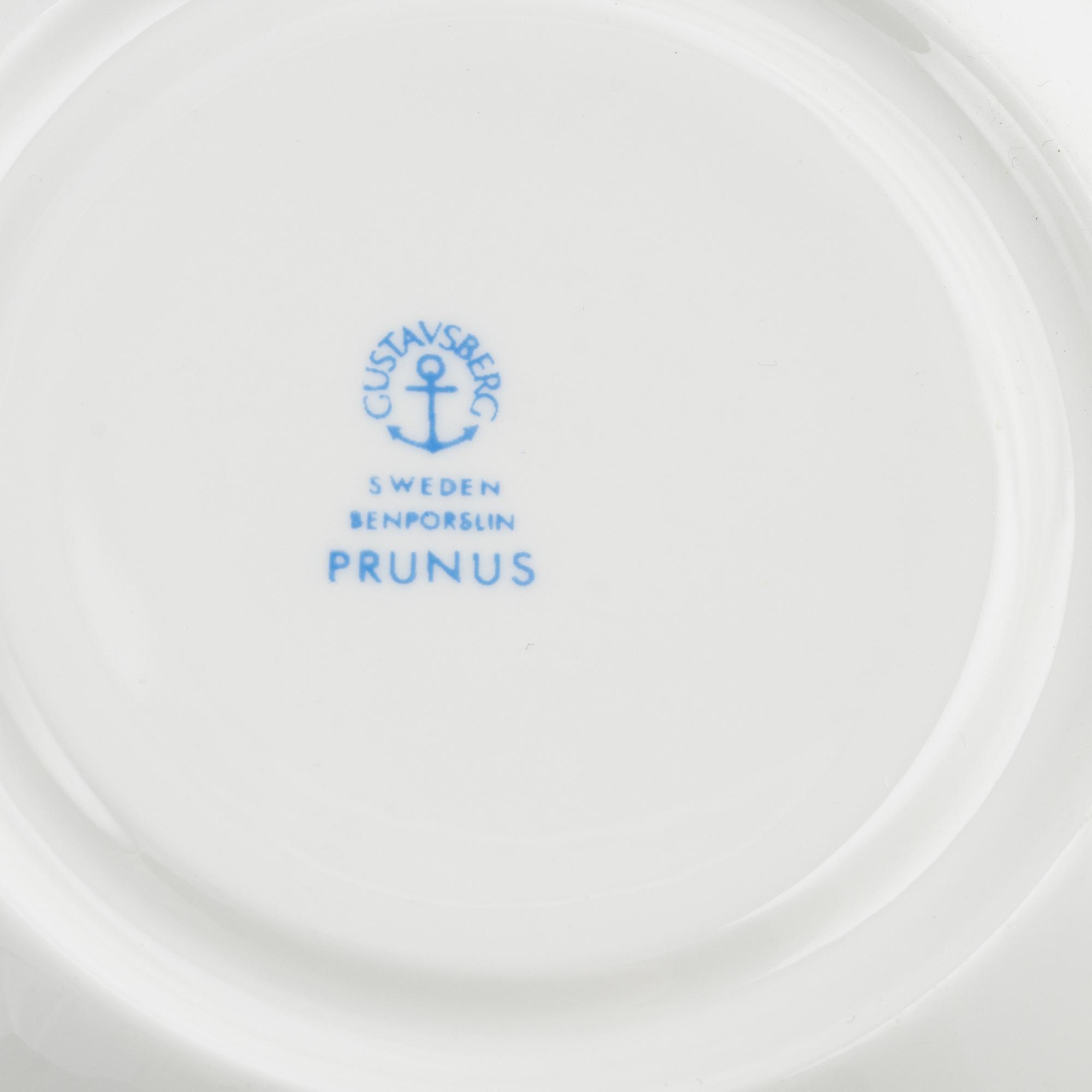 Stig Lindberg, tekoppar med fat, 12 st,   benporslin, "Prunus", Gustavsberg.