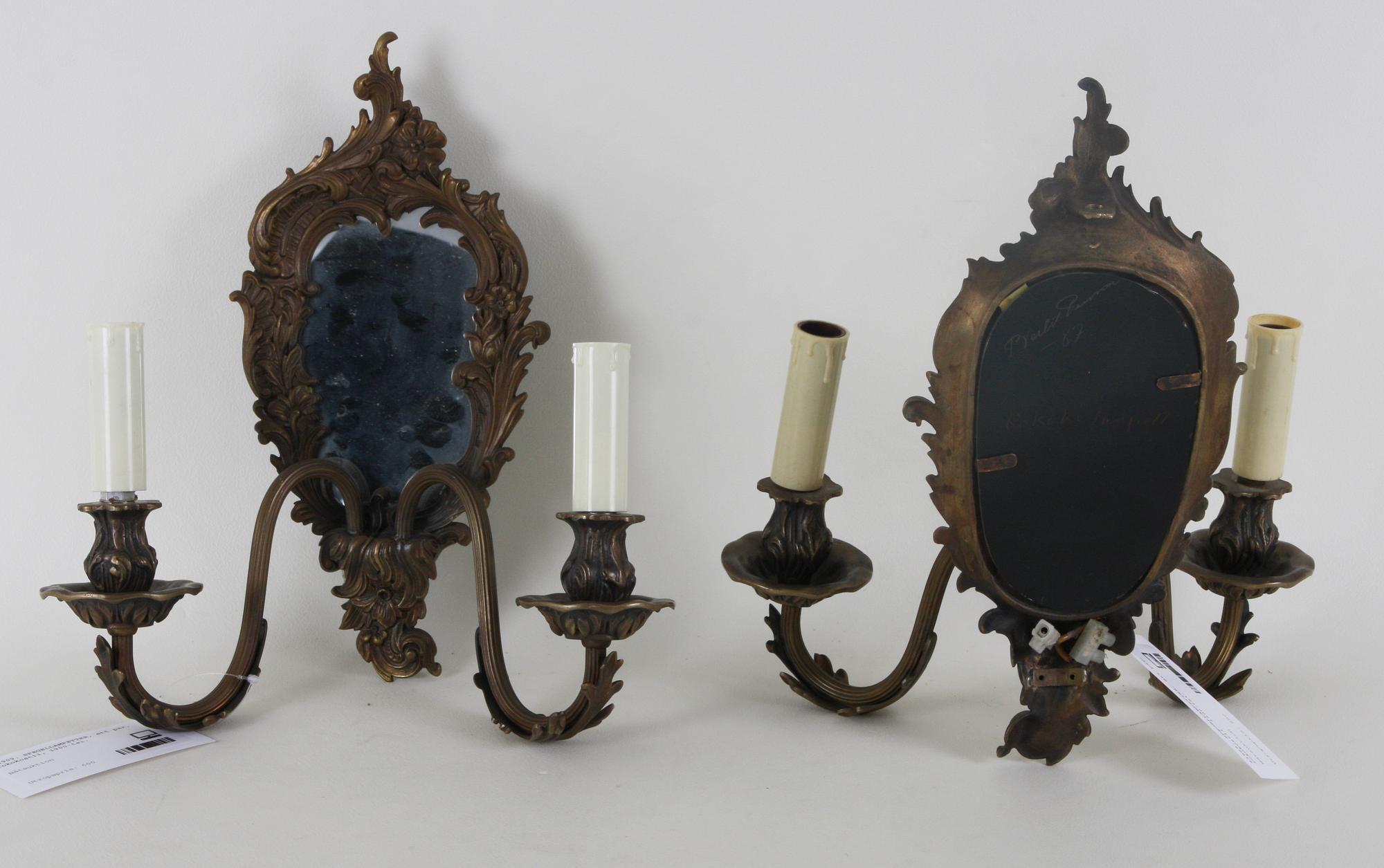 SPEGELLAMPETTER, ett par, rokokostil, 1900-tal.